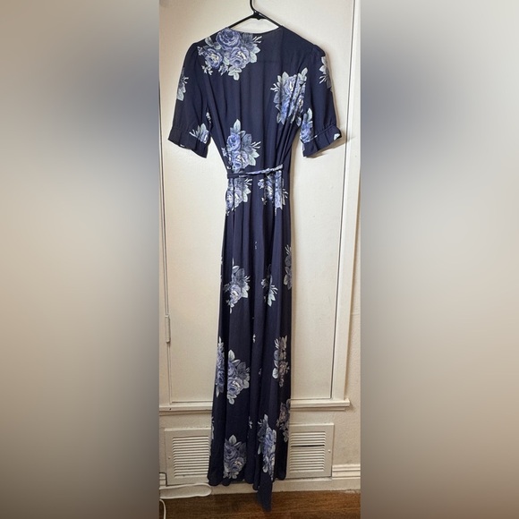 Reformation Oversized Floral Navy Blue Maxi Short Sleeves Wrap Cocktail Dress S - Picture 12 of 17